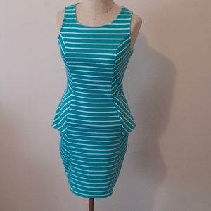 Teal Green Blue White Striped Bodycon Dress